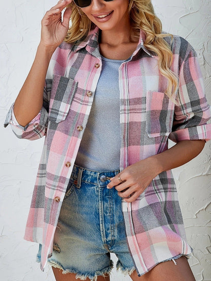 Rosalind | Women's Oversized Plaid Flannel Long Sleeve Button-Up Shirt