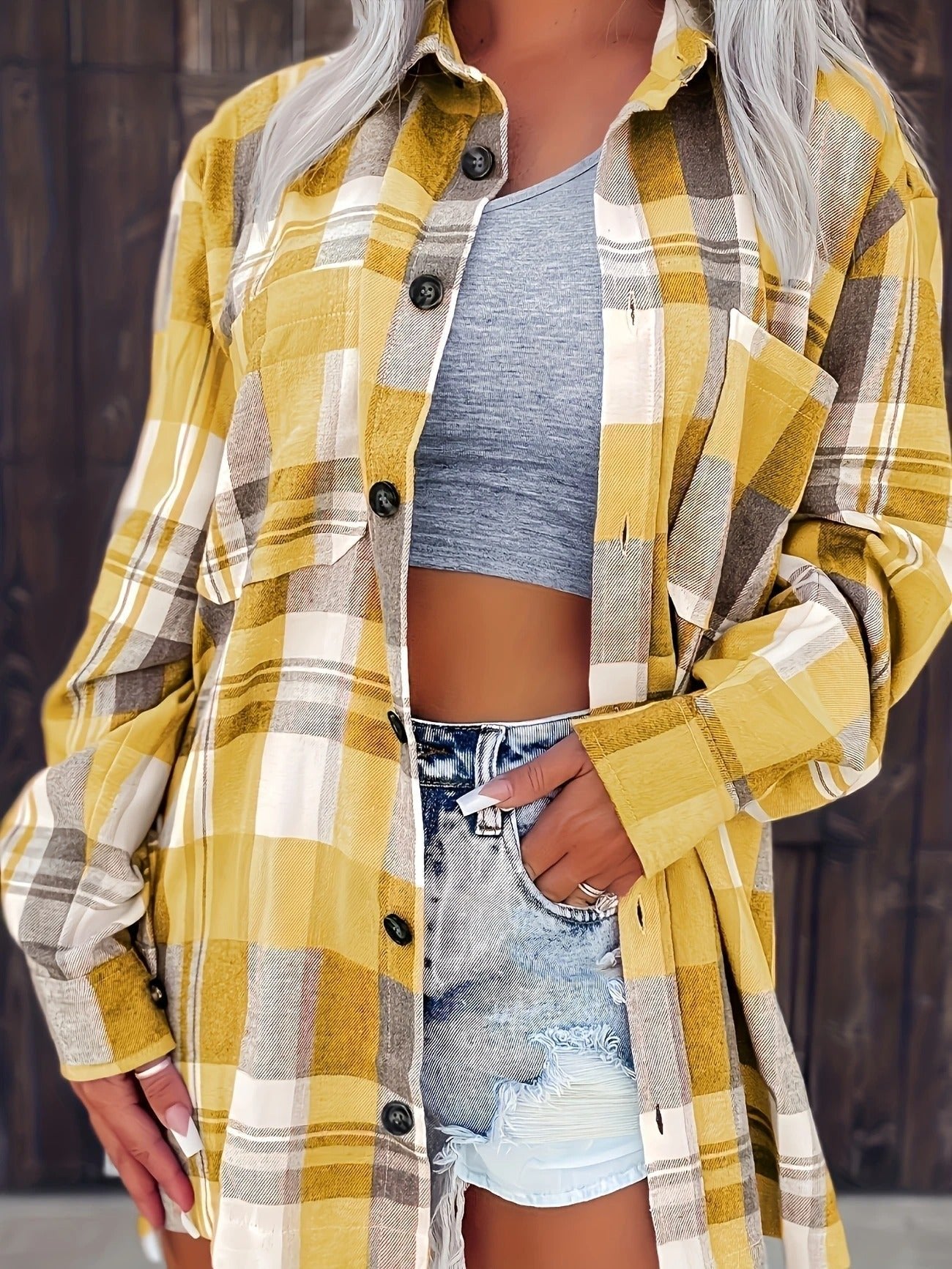 Rosalind | Women's Oversized Plaid Flannel Long Sleeve Button-Up Shirt