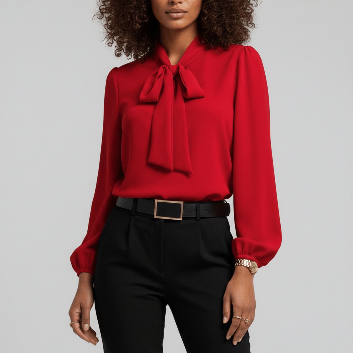 Rosamund | Women's Relaxed-Fit Bow-Tie Neck Long-Sleeve Blouse