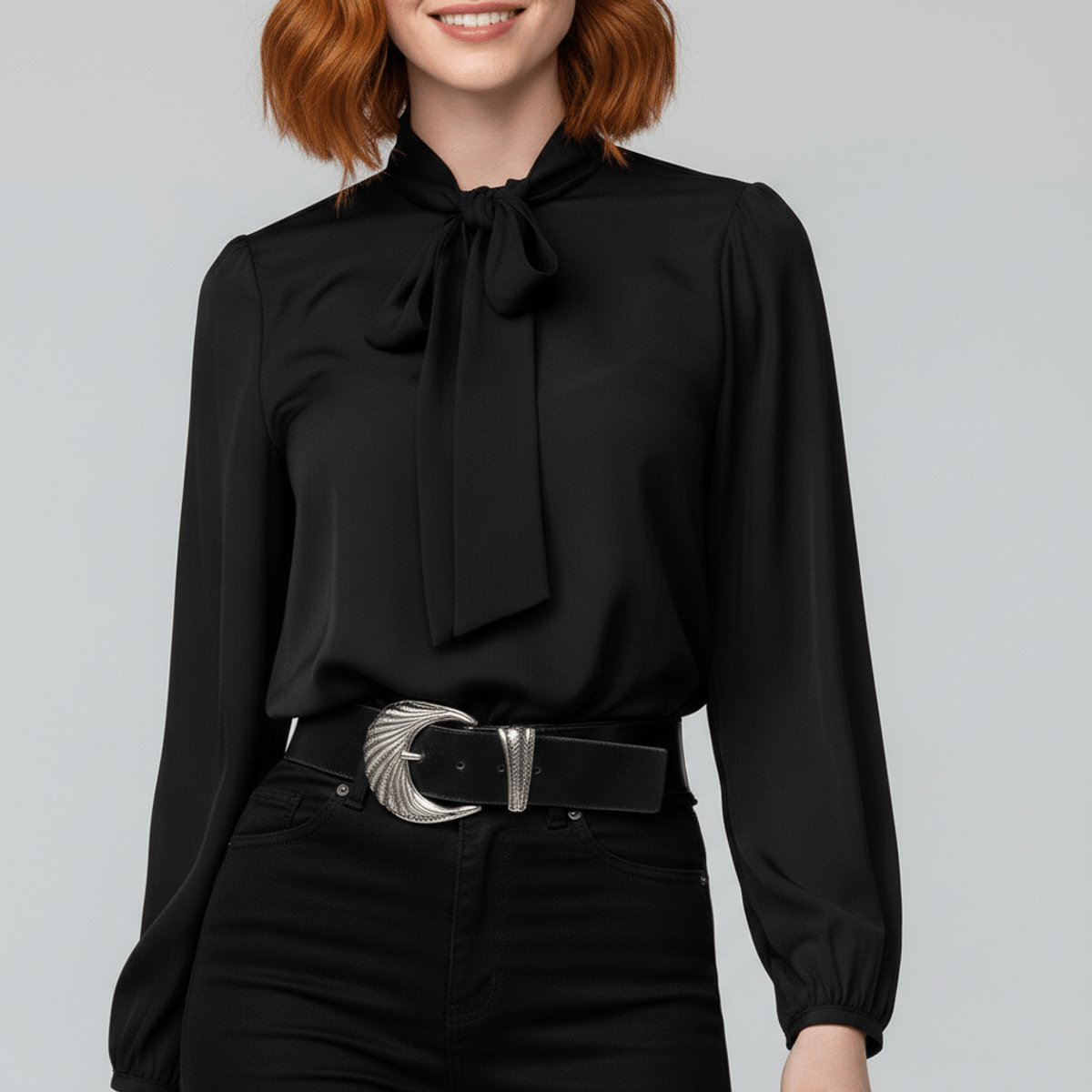 Rosamund | Women's Relaxed-Fit Bow-Tie Neck Long-Sleeve Blouse