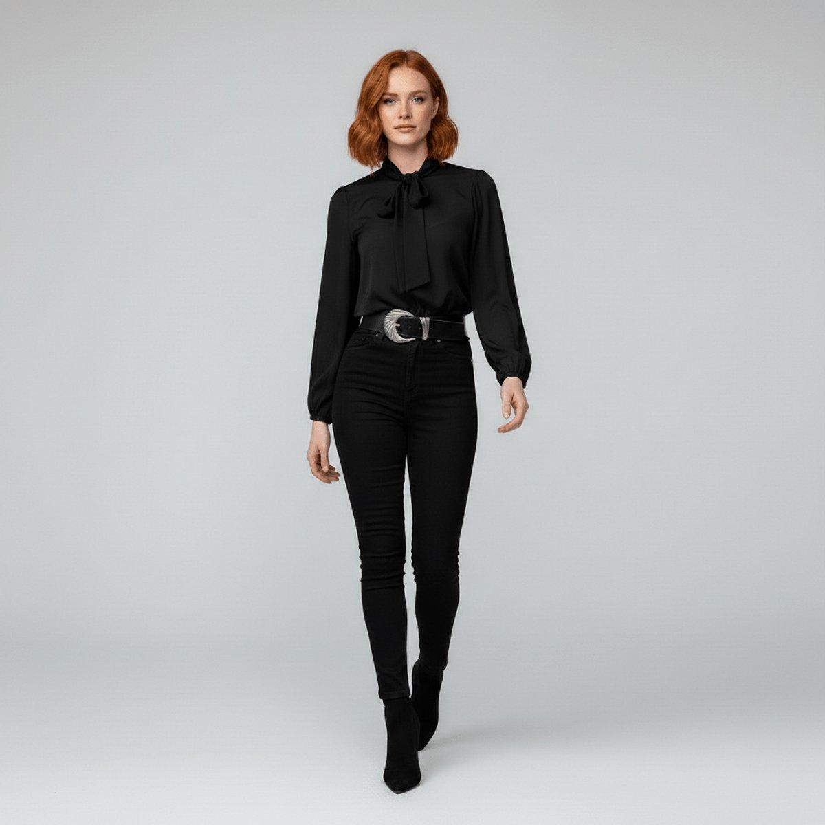 Rosamund | Women's Relaxed-Fit Bow-Tie Neck Long-Sleeve Blouse