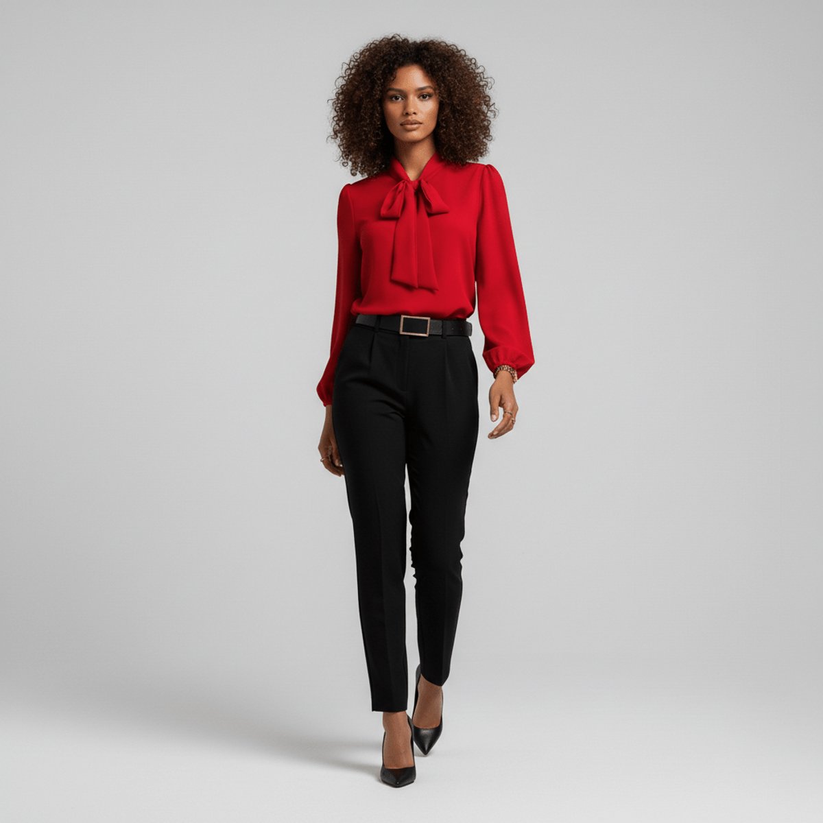 Rosamund | Women's Relaxed-Fit Bow-Tie Neck Long-Sleeve Blouse