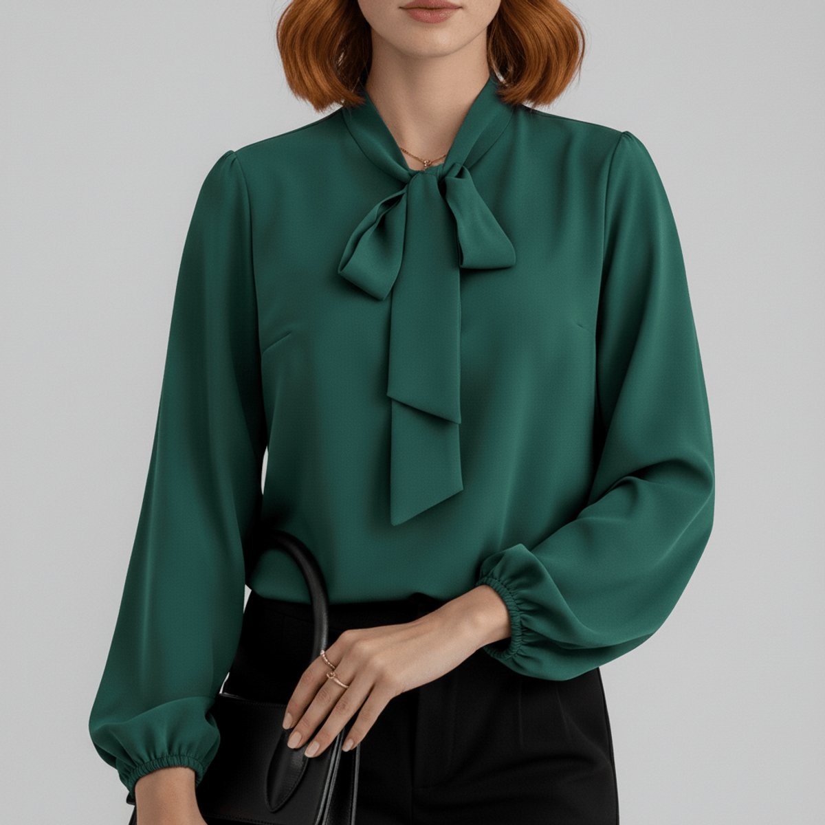 Rosamund | Women's Relaxed-Fit Bow-Tie Neck Long-Sleeve Blouse