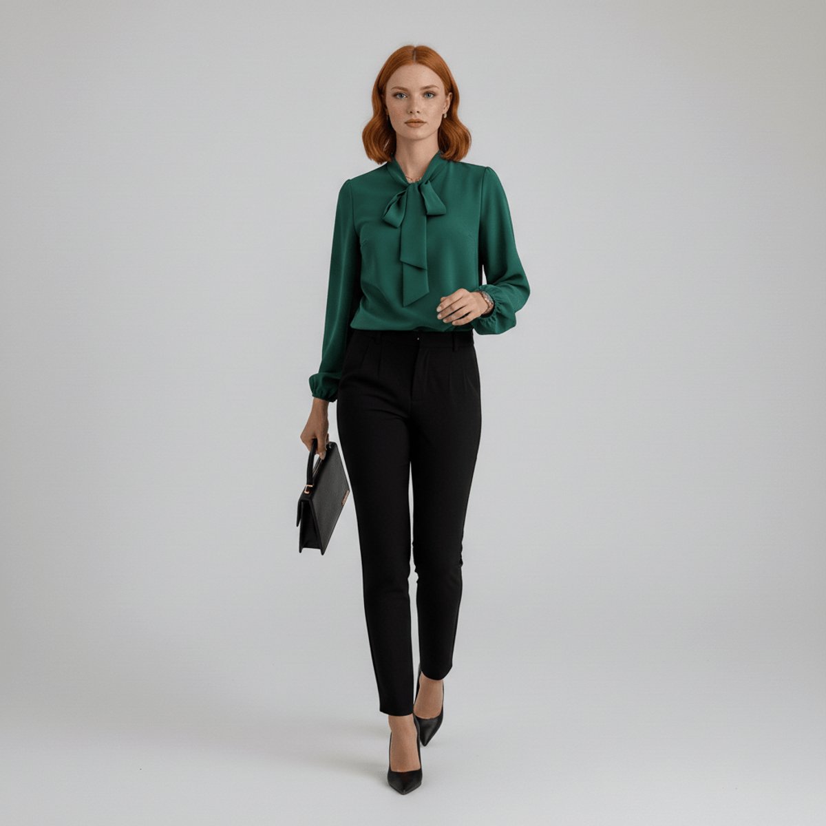 Rosamund | Women's Relaxed-Fit Bow-Tie Neck Long-Sleeve Blouse
