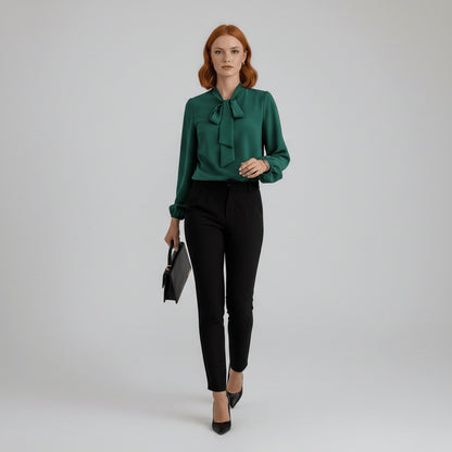 Rosamund | Women's Relaxed-Fit Bow-Tie Neck Long-Sleeve Blouse