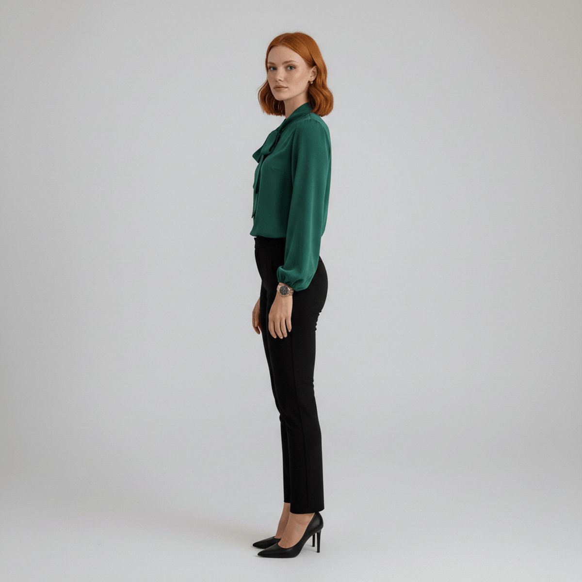 Rosamund | Women's Relaxed-Fit Bow-Tie Neck Long-Sleeve Blouse