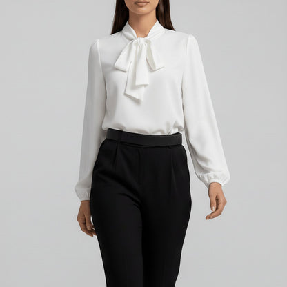 Rosamund | Women's Relaxed-Fit Bow-Tie Neck Long-Sleeve Blouse