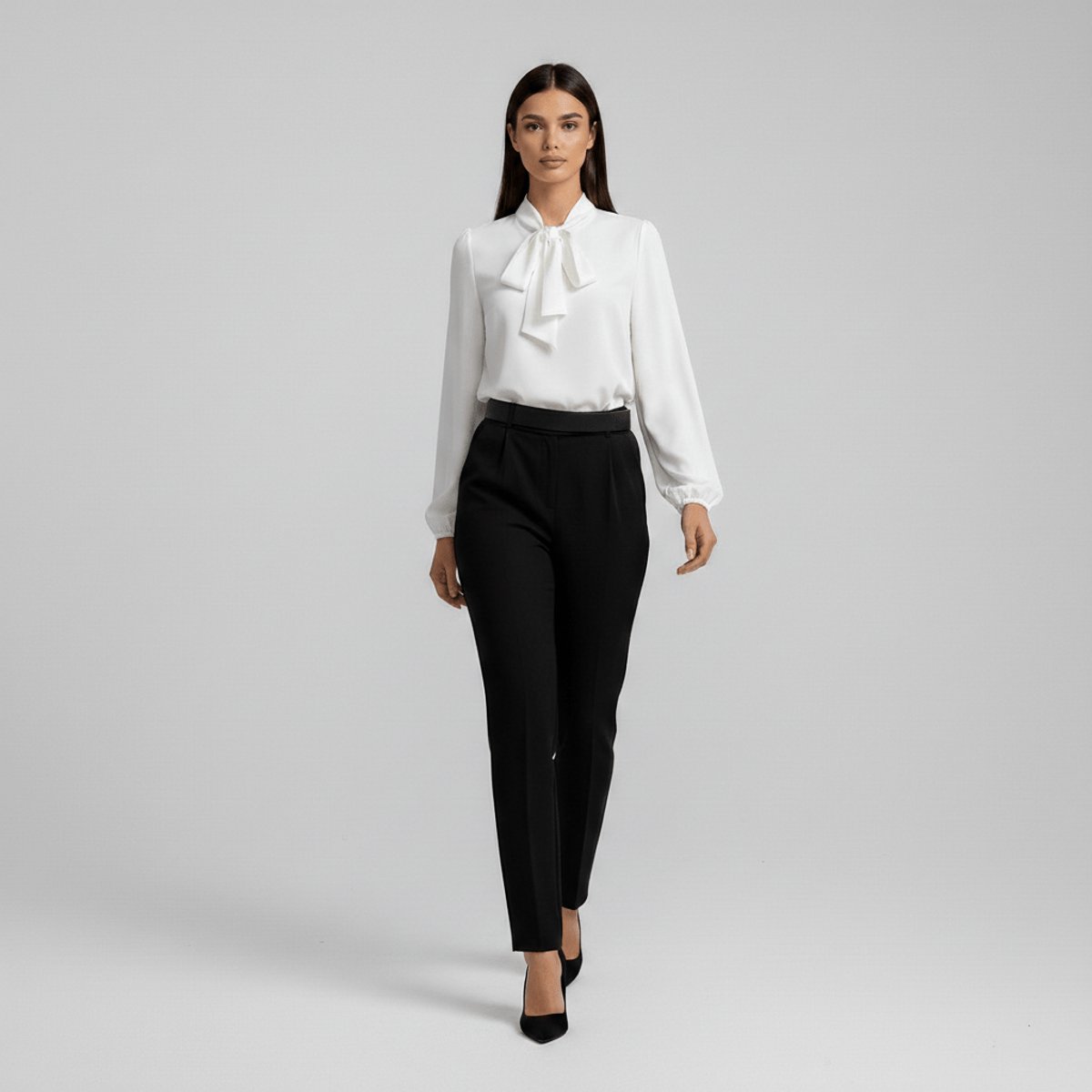 Rosamund | Women's Relaxed-Fit Bow-Tie Neck Long-Sleeve Blouse