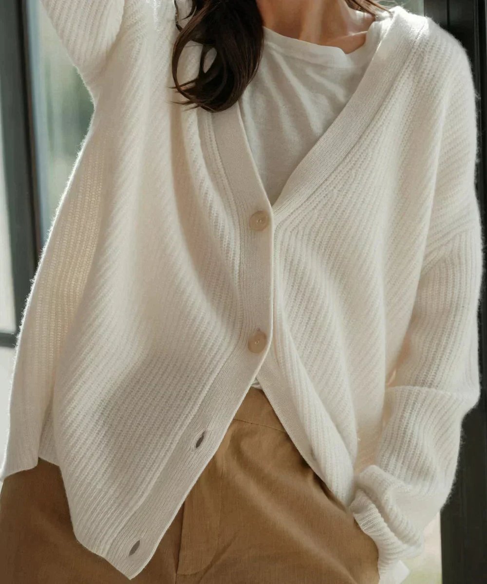 Rosalind | Women's Relaxed-Fit V-Neck Ribbed Button-Front Cardigan