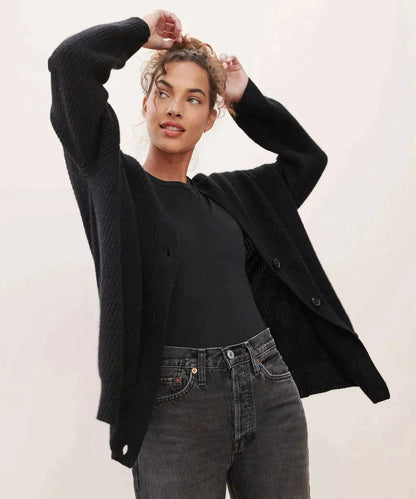 Rosalind | Women's Relaxed-Fit V-Neck Ribbed Button-Front Cardigan