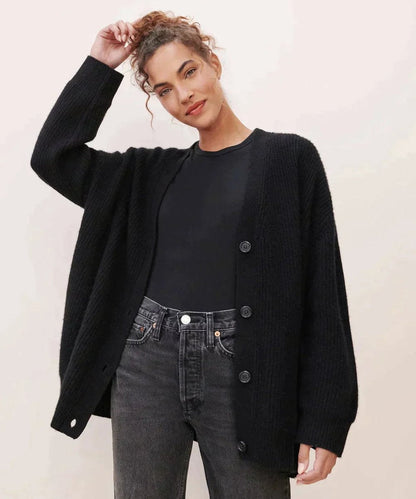 Rosalind | Women's Relaxed-Fit V-Neck Ribbed Button-Front Cardigan
