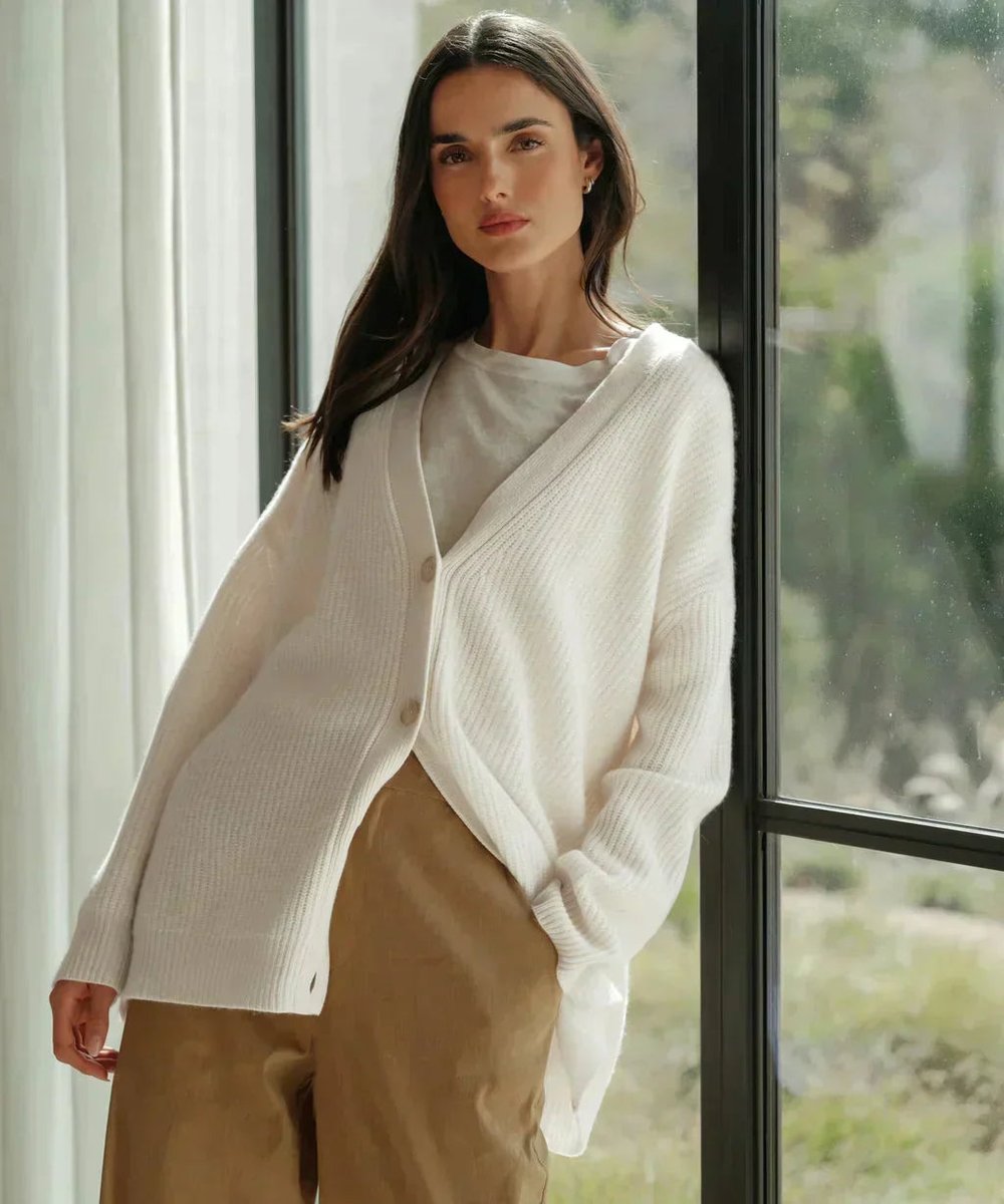 Rosalind | Women's Relaxed-Fit V-Neck Ribbed Button-Front Cardigan