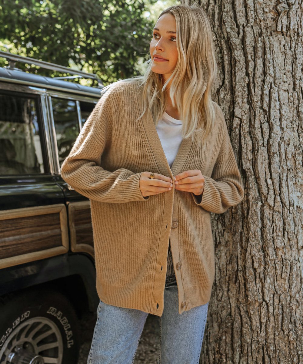 Rosalind | Women's Relaxed-Fit V-Neck Ribbed Button-Front Cardigan