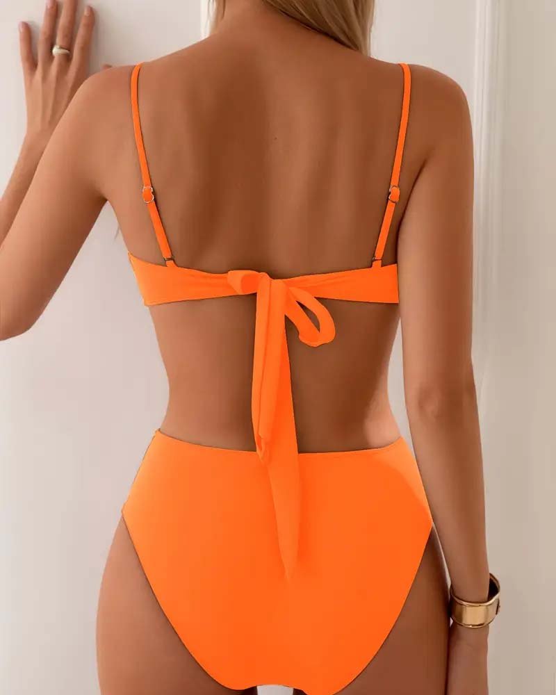 Ivy | High Waisted Bikini Set Bandeau Gold Hardware Detail