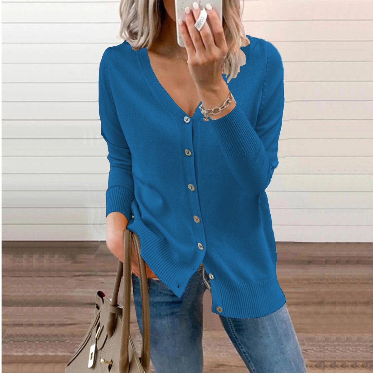 Verity | Women's V-Neck Button-Front Long Sleeve Knit Cardigan