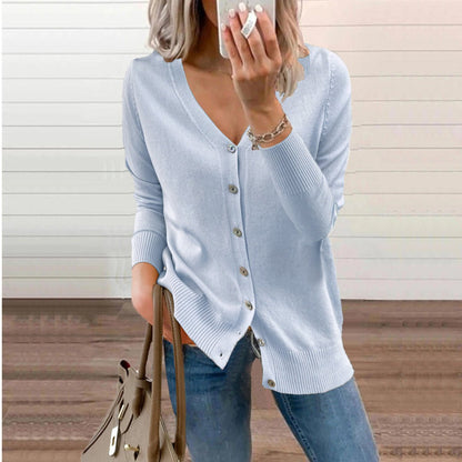 Verity | Women's V-Neck Button-Front Long Sleeve Knit Cardigan