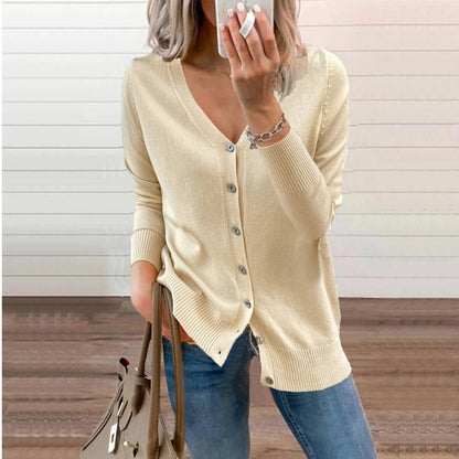 Verity | Women's V-Neck Button-Front Long Sleeve Knit Cardigan