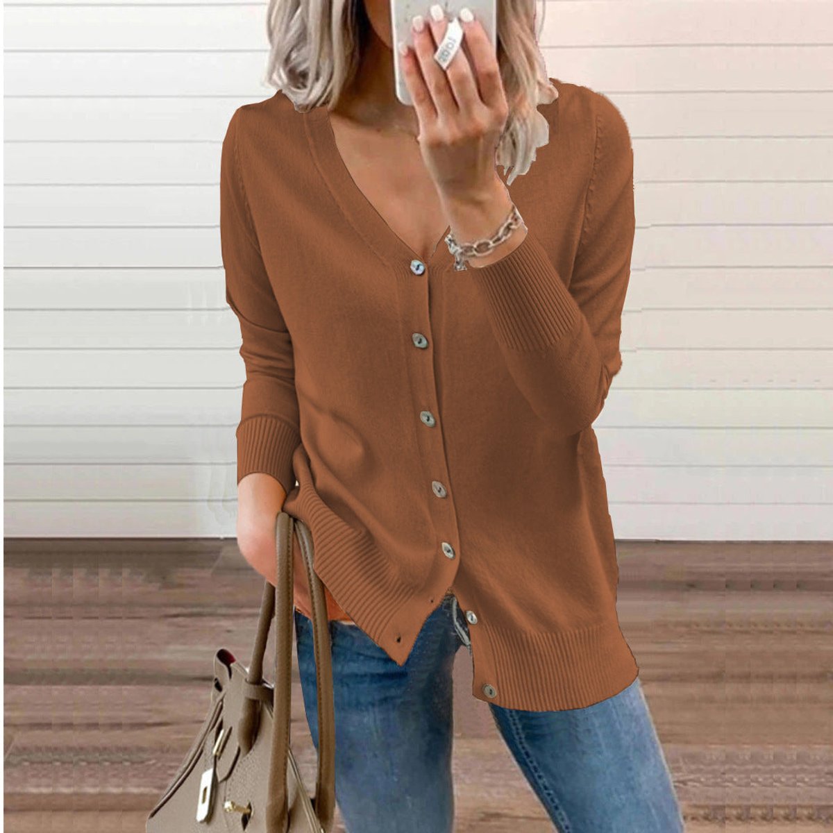 Verity | Women's V-Neck Button-Front Long Sleeve Knit Cardigan