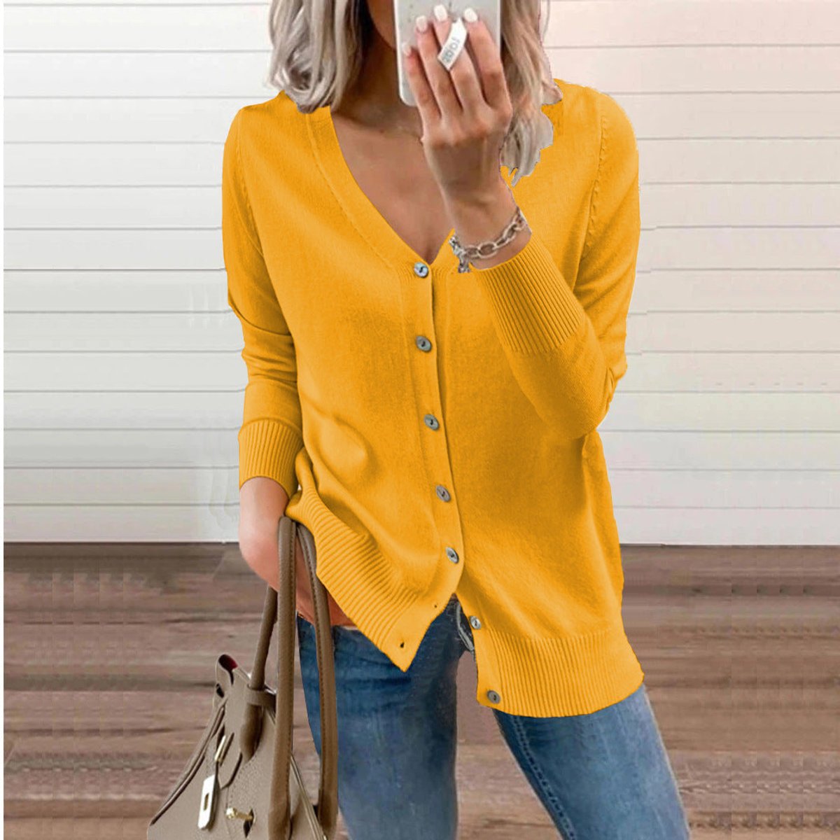 Verity | Women's V-Neck Button-Front Long Sleeve Knit Cardigan