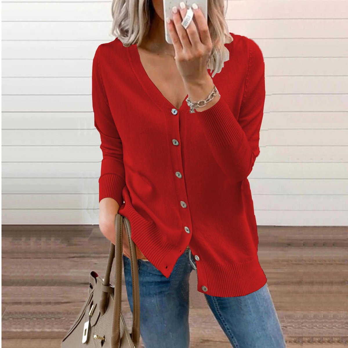 Verity | Women's V-Neck Button-Front Long Sleeve Knit Cardigan