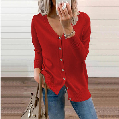 Verity | Women's V-Neck Button-Front Long Sleeve Knit Cardigan