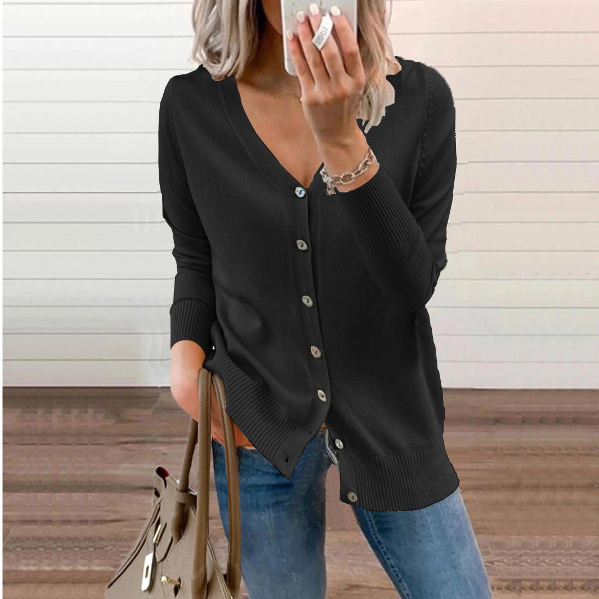 Verity | Women's V-Neck Button-Front Long Sleeve Knit Cardigan