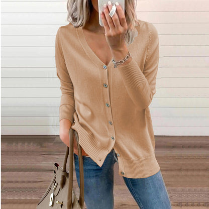 Verity | Women's V-Neck Button-Front Long Sleeve Knit Cardigan