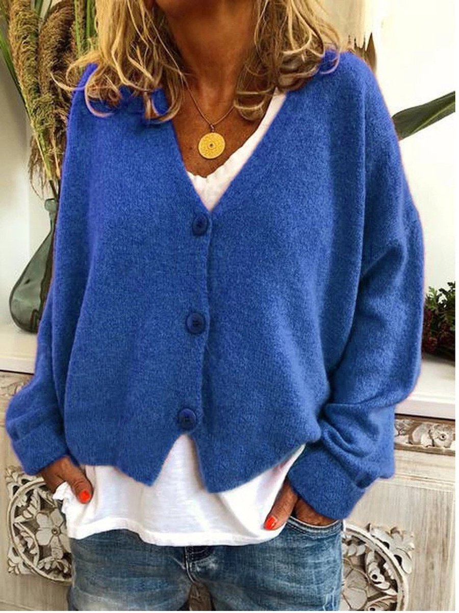 Elina | Women's V-Neck Button-Front Relaxed-Fit Knit Cardigan