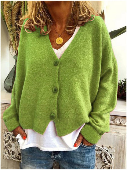 Elina | Women's V-Neck Button-Front Relaxed-Fit Knit Cardigan