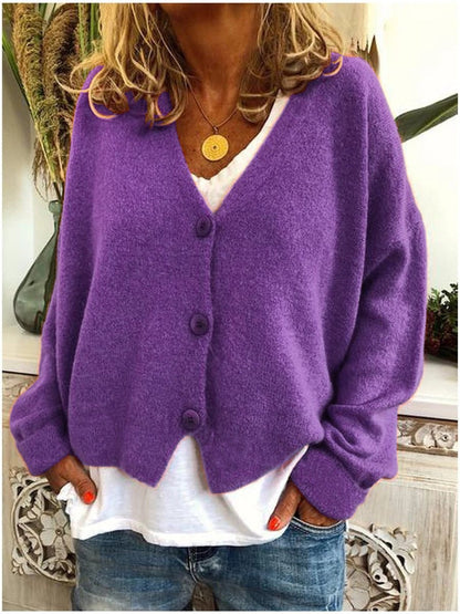 Elina | Women's V-Neck Button-Front Relaxed-Fit Knit Cardigan