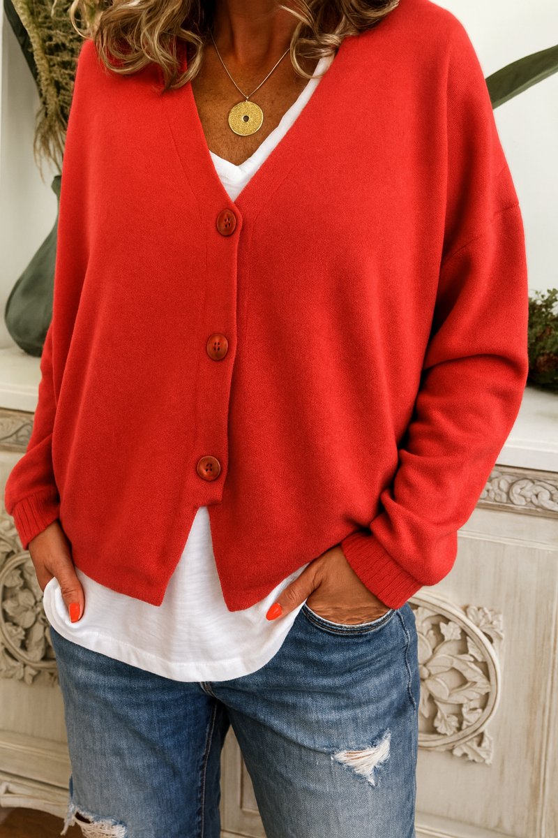 Elina | Women's V-Neck Button-Front Relaxed-Fit Knit Cardigan