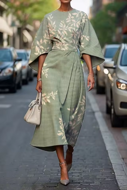 Flora | Floral Print Kimono Sleeve Belted Midi Wedding Guest Dress