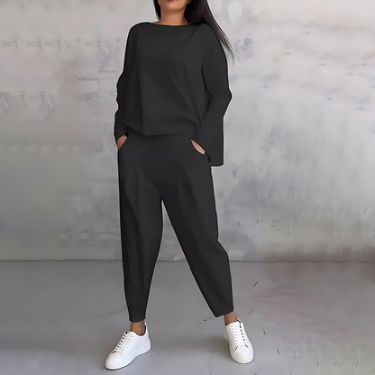Marlowe | Women's Loose-Fit Long Sleeve Top and Tapered Trousers Co-Ord Set