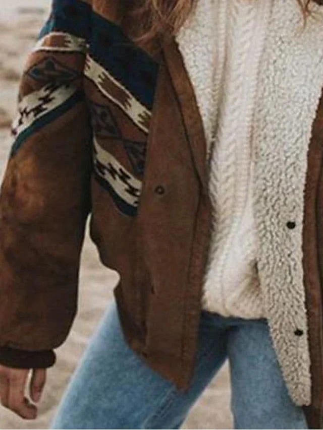 Marlowetta | Women's Aztec Print Sherpa Lined Retro Winter Jacket